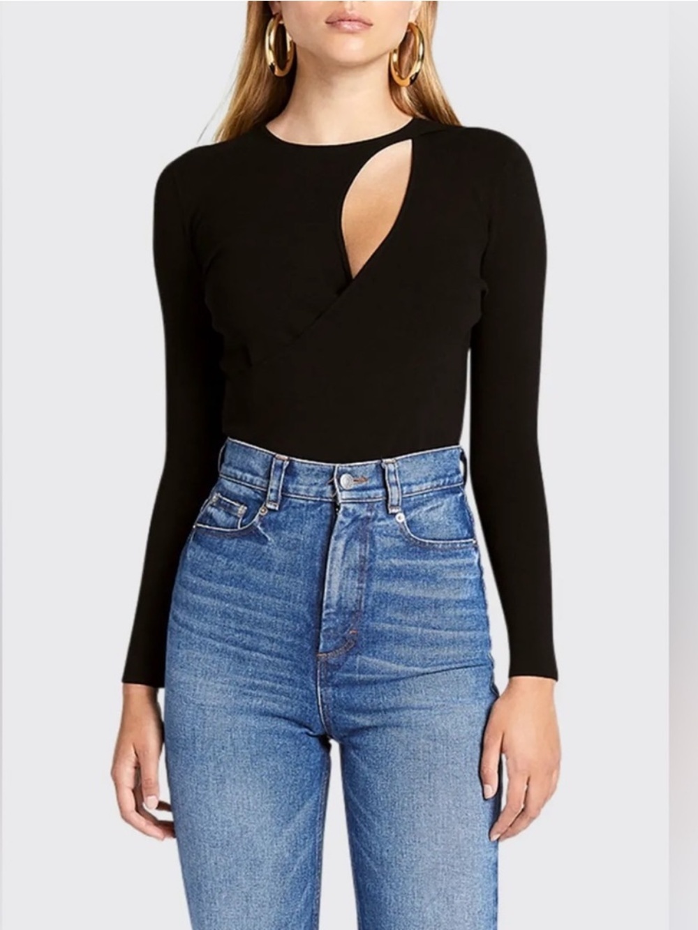 A.L.C. Black Cutout Knit Sweater Top L Long Sleeve Keyhole Designer Pullover